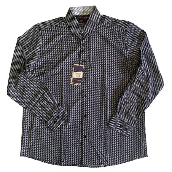 Azaro Uomo Men's Size 2XL Slim Fit Long Sleeve Geometric Button Up Stretch Shirt - Picture 14 of 16